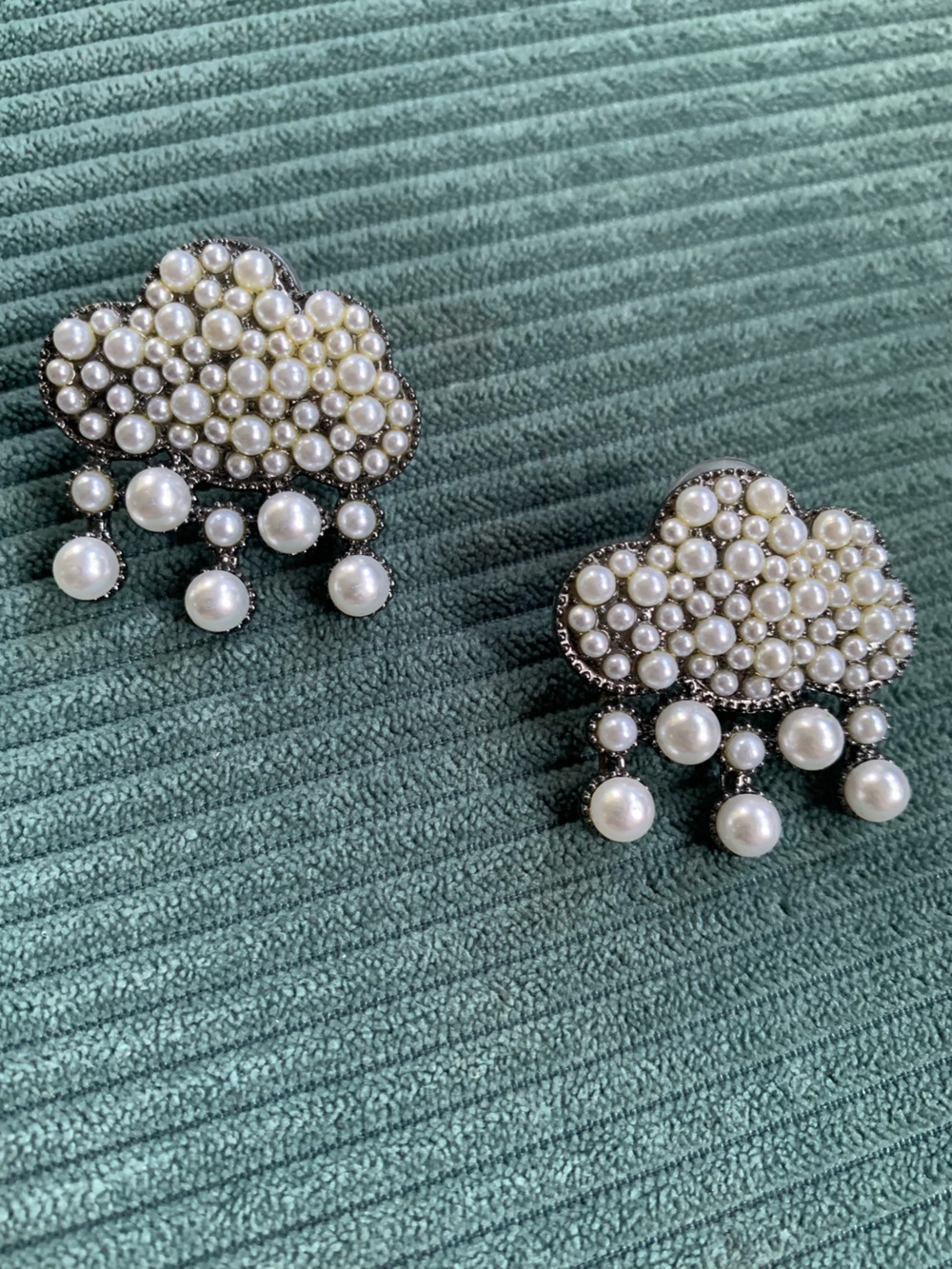 Pearl Cloud Drop Earrings - White Faux Pearl Cluster